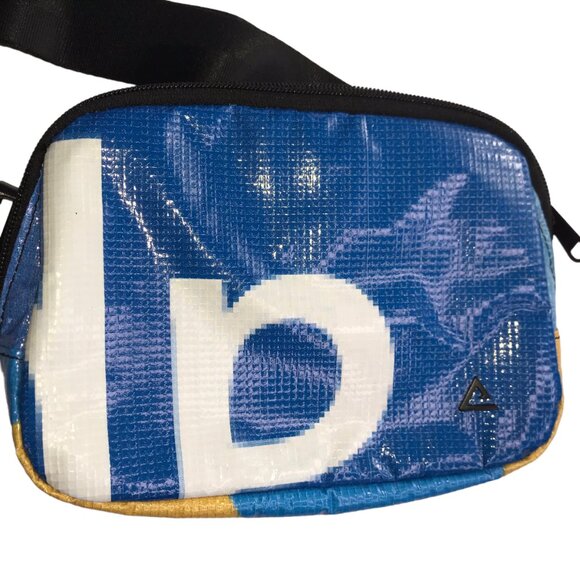 RAREFORM Recycled Billboard Crossbody Pouch Fanny Pack Waist Pack. Blue Yellow - Picture 3 of 6